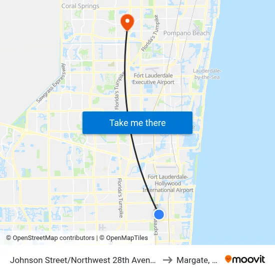 Johnson Street/Northwest 28th Avenue to Margate, FL map