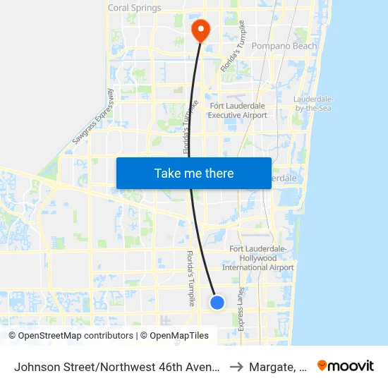 Johnson Street/Northwest 46th Avenue to Margate, FL map