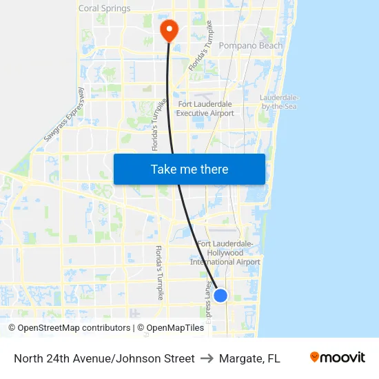 North 24th Avenue/Johnson Street to Margate, FL map