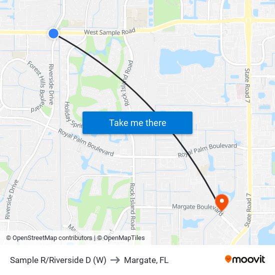 Sample R/Riverside D (W) to Margate, FL map