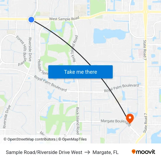 Sample Road/Riverside Drive West to Margate, FL map