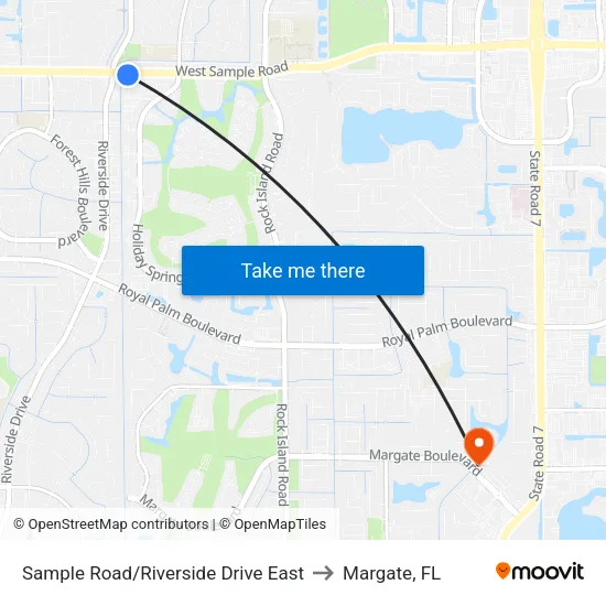 Sample Road/Riverside Drive East to Margate, FL map