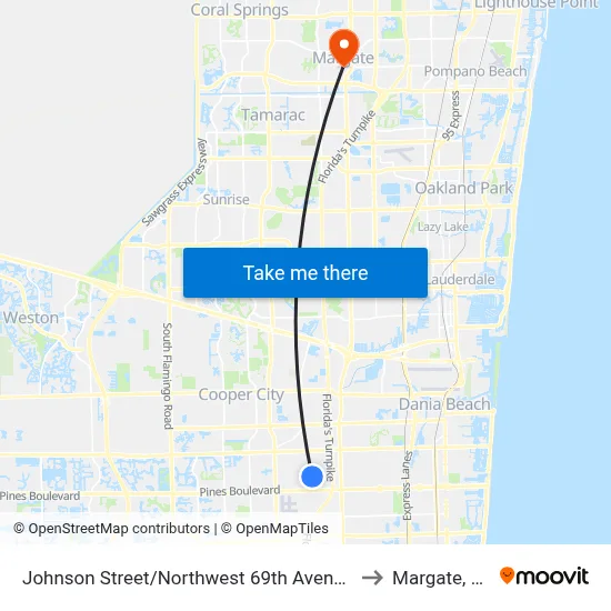 Johnson Street/Northwest 69th Avenue to Margate, FL map