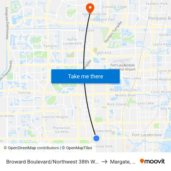 Broward Boulevard/Northwest 38th Way to Margate, FL map