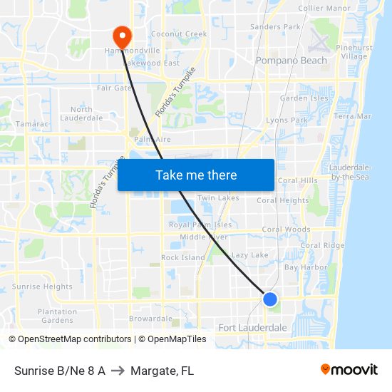 Sunrise B/Ne 8 A to Margate, FL map