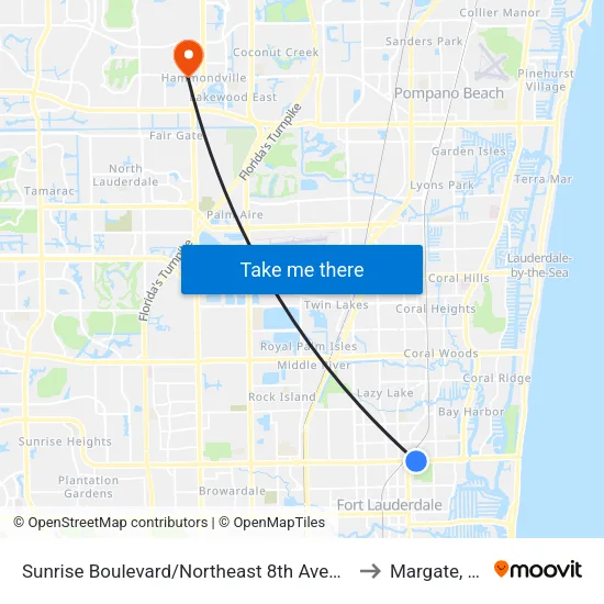 Sunrise Boulevard/Northeast 8th Avenue to Margate, FL map
