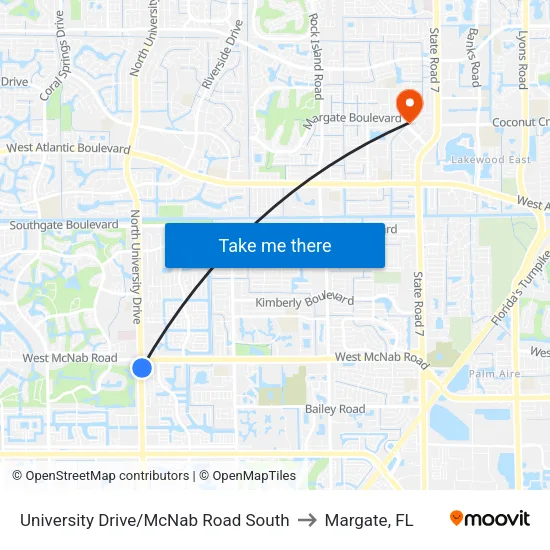 University Drive/McNab Road South to Margate, FL map