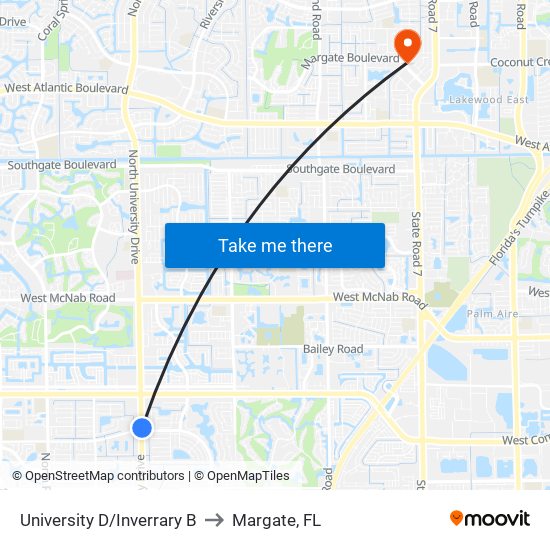 University D/Inverrary B to Margate, FL map