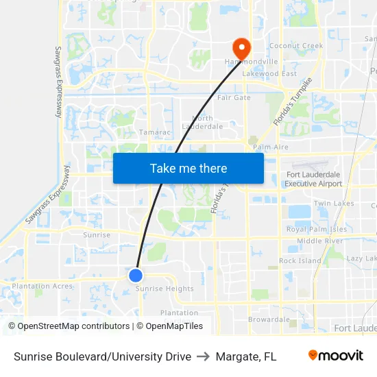 Sunrise Boulevard/University Drive to Margate, FL map