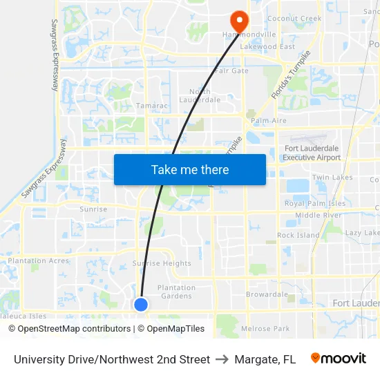 University Drive/Northwest 2nd Street to Margate, FL map
