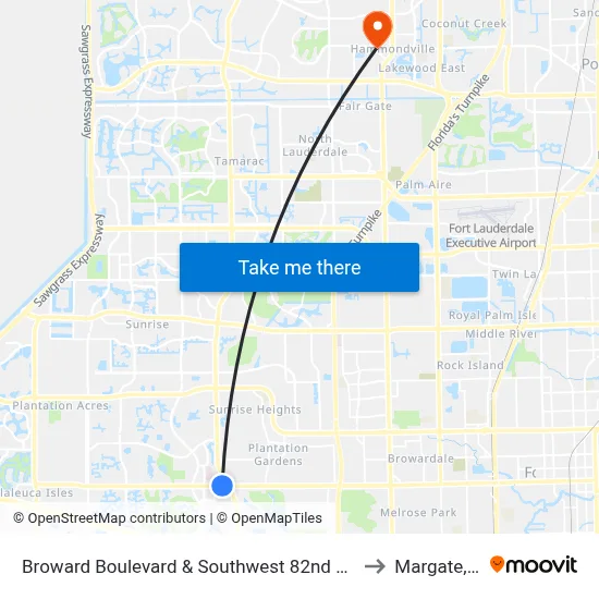 Broward Boulevard & Southwest 82nd Avenue to Margate, FL map