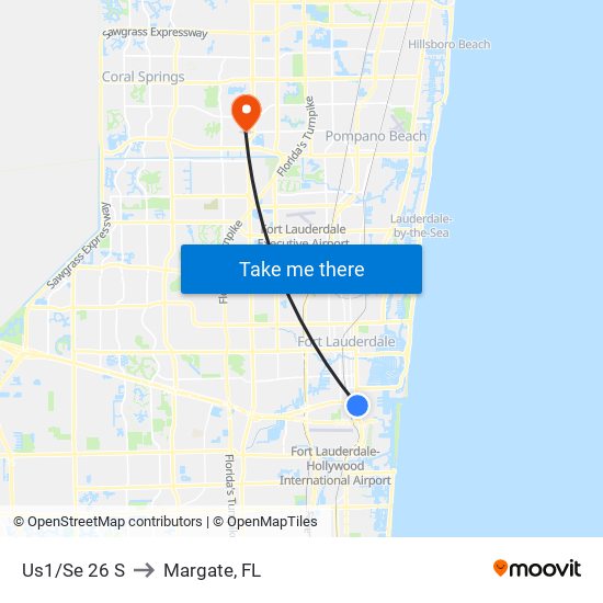 Us1/Se 26 S to Margate, FL map