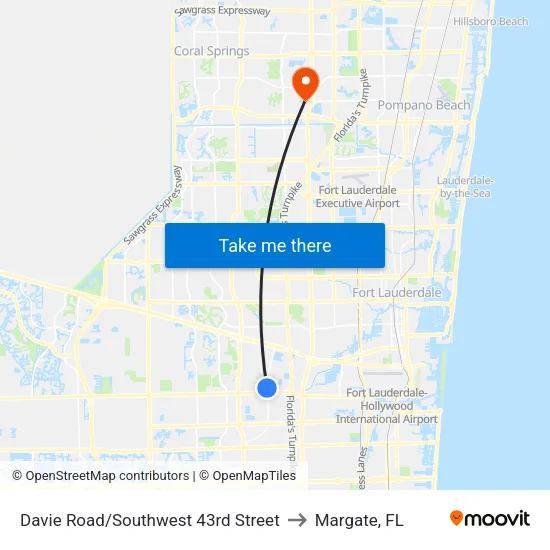 Davie Road/Southwest 43rd Street to Margate, FL map