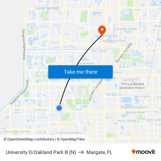 University D/Oakland Park B (N) to Margate, FL map