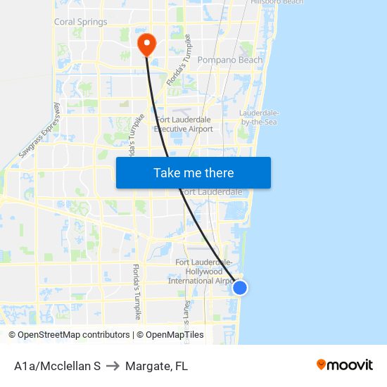 A1a/Mcclellan S to Margate, FL map