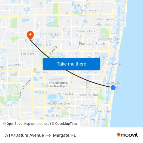 A1A/Datura Avenue to Margate, FL map