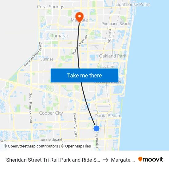 Sheridan Street Tri-Rail Park and Ride Station to Margate, FL map