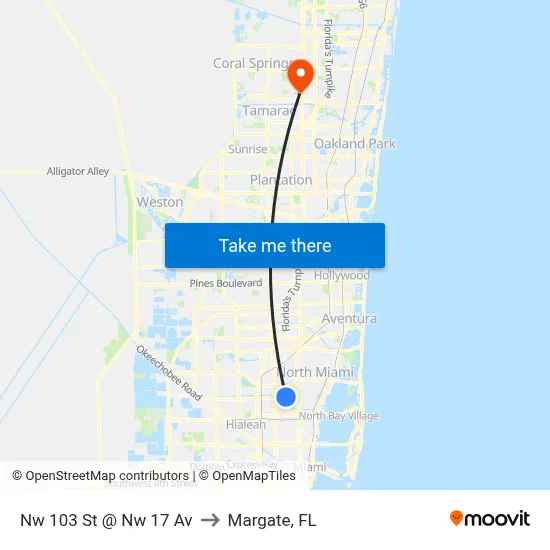 Nw 103 St @ Nw 17 Av to Margate, FL map