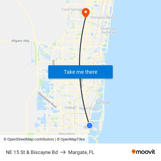 NE 15 St & Biscayne Bd to Margate, FL map