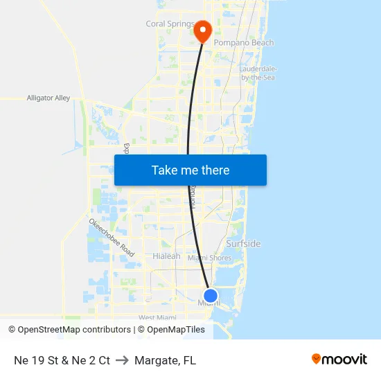 Ne 19 St & Ne 2 Ct to Margate, FL map