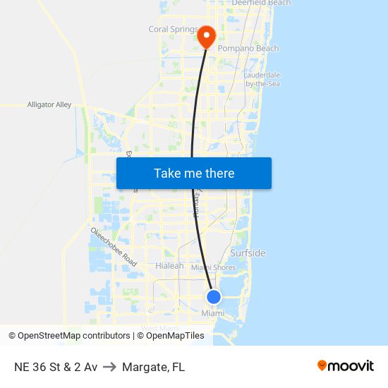 NE 36 St & 2 Av to Margate, FL map