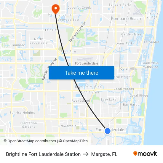 Brightline Fort Lauderdale Station to Margate, FL map