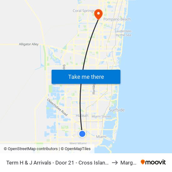 Term H & J Arrivals - Door 21 - Cross Islands To Hotel Shuttle Tunnel to Margate, FL map