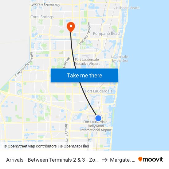 Arrivals - Between Terminals 2 & 3 - Zone F to Margate, FL map