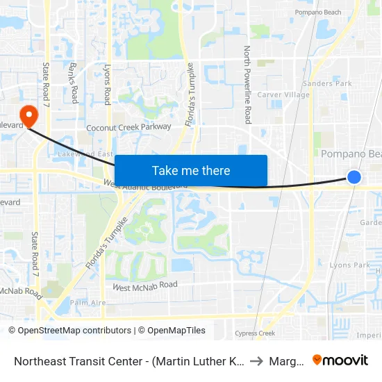Northeast Transit Center - (Martin Luther King Boulevard/Dixie Highway) to Margate, FL map