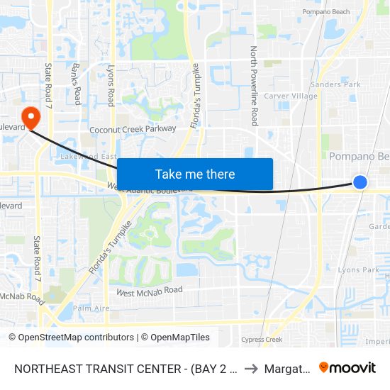 Northeast Transit Center - (Bay 2 - Rt42 West) to Margate, FL map