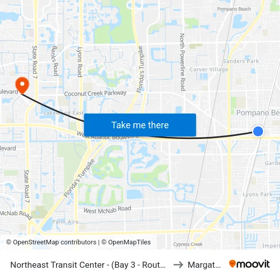 Northeast Transit Center - (Bay 3 - Route 60 North) to Margate, FL map