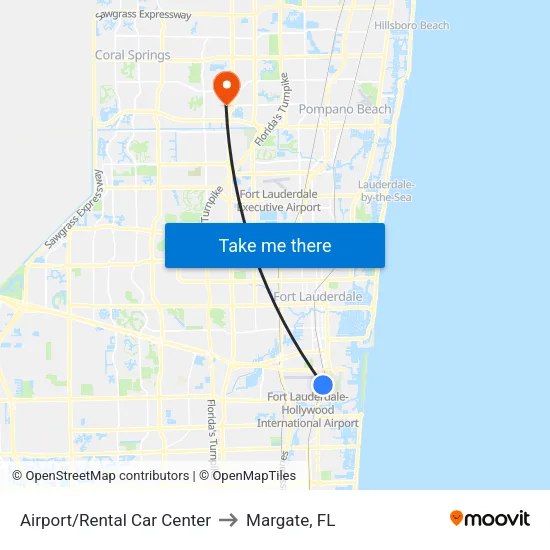 Airport/Rental Car Center to Margate, FL map