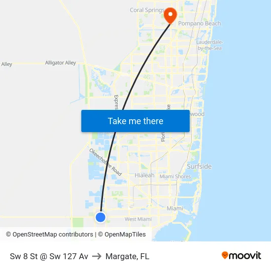Sw 8 St @ Sw 127 Av to Margate, FL map