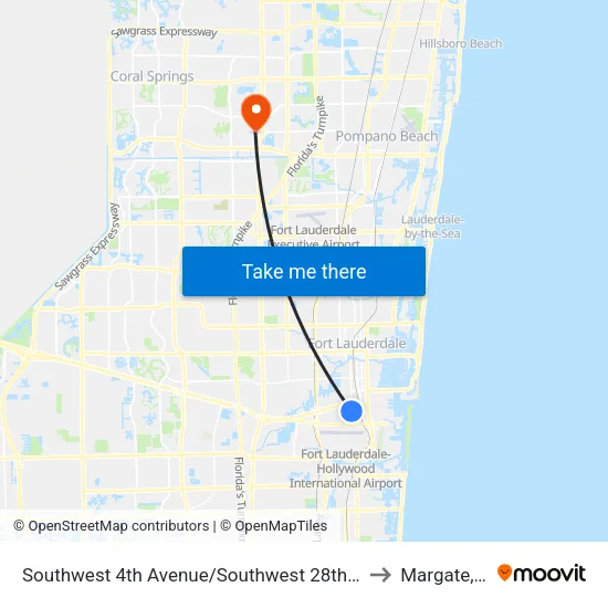 Southwest 4th Avenue/Southwest 28th Street to Margate, FL map