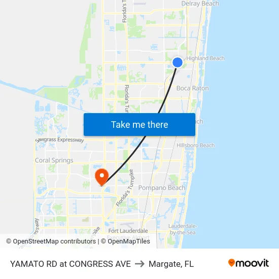 YAMATO RD at CONGRESS AVE to Margate, FL map