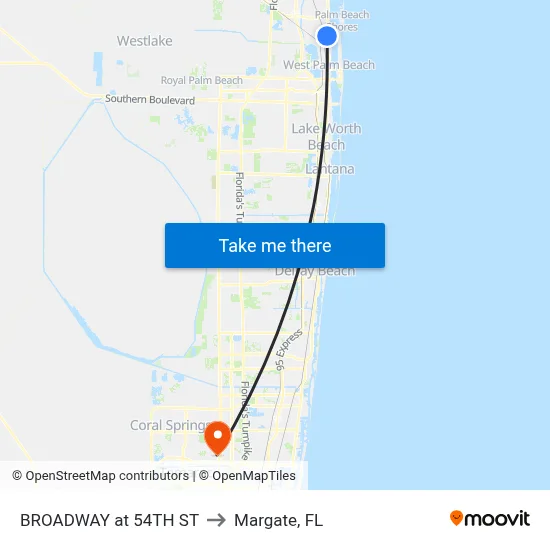 BROADWAY at 54TH ST to Margate, FL map