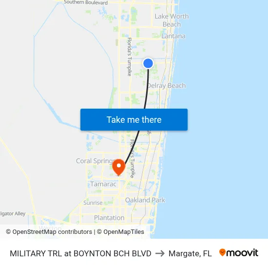 MILITARY TRL at  BOYNTON BCH BLVD to Margate, FL map