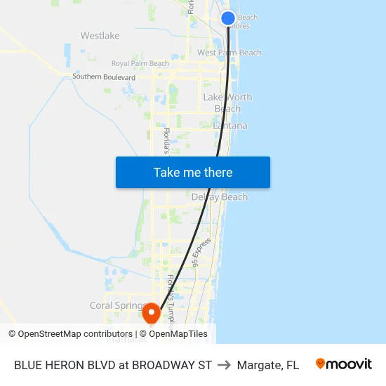 BLUE HERON  BLVD at BROADWAY ST to Margate, FL map