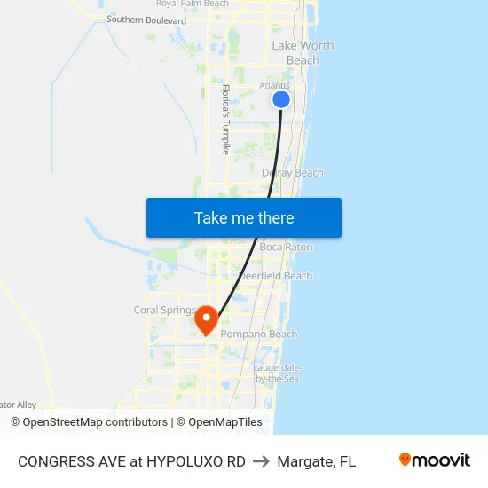 CONGRESS AVE at  HYPOLUXO RD to Margate, FL map