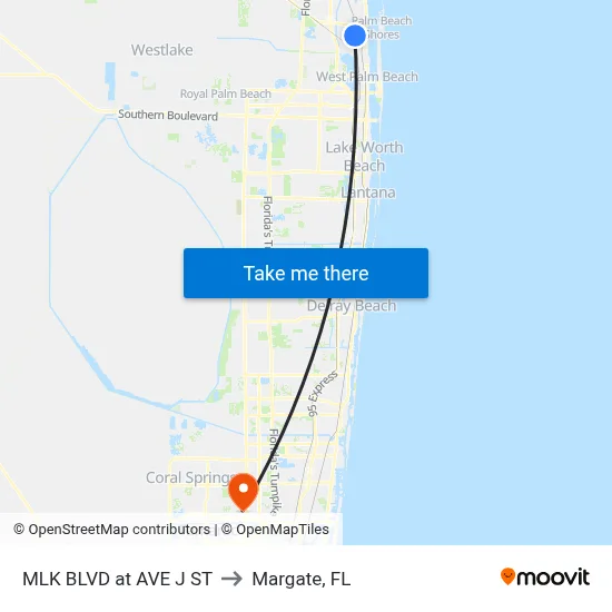 MLK BLVD at AVE J ST to Margate, FL map