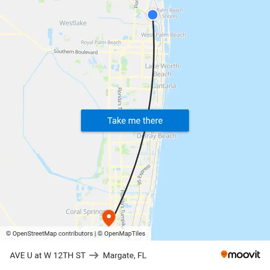AVE U at W 12TH ST to Margate, FL map