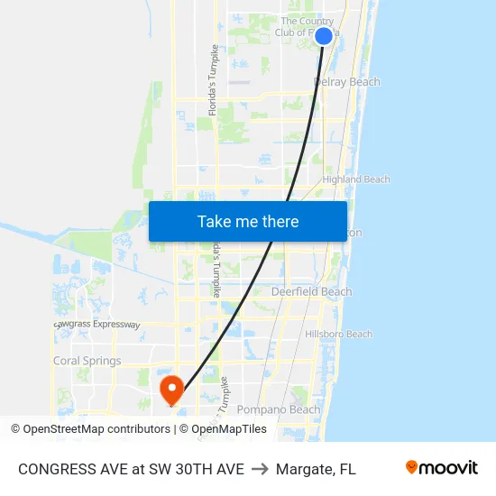 CONGRESS AVE at  SW 30TH AVE to Margate, FL map