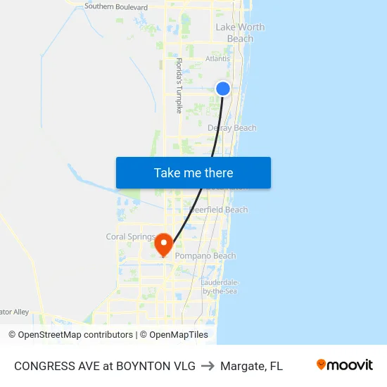 CONGRESS AVE at BOYNTON VLG to Margate, FL map