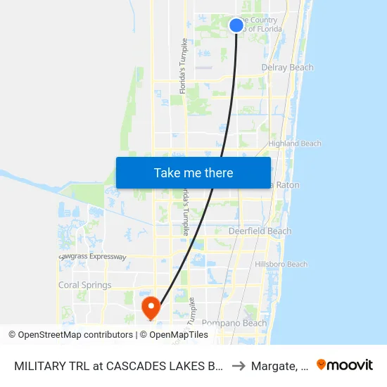 MILITARY TRL at CASCADES LAKES BLVD to Margate, FL map