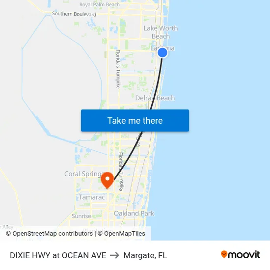 DIXIE HWY at OCEAN AVE to Margate, FL map
