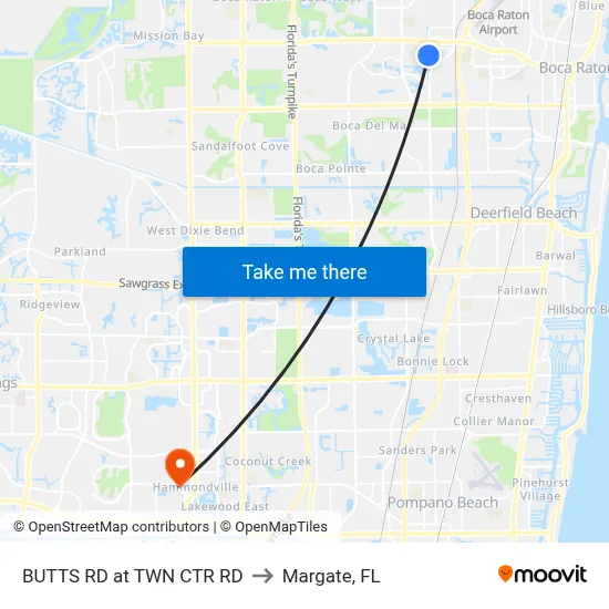 BUTTS RD at TWN CTR RD to Margate, FL map