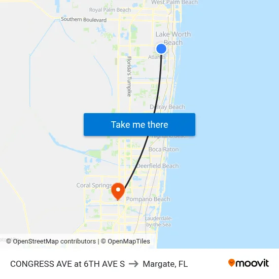 CONGRESS AVE at 6TH AVE S to Margate, FL map