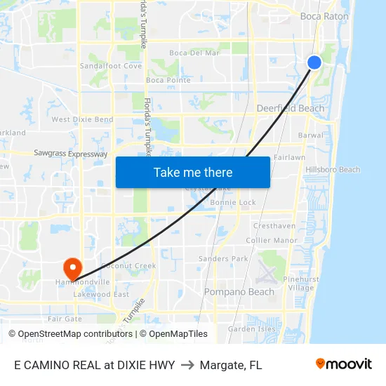 E CAMINO REAL at DIXIE HWY to Margate, FL map