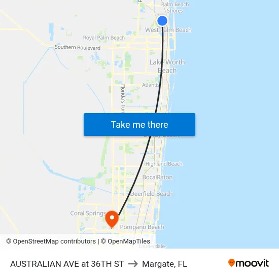AUSTRALIAN  AVE at 36TH ST to Margate, FL map
