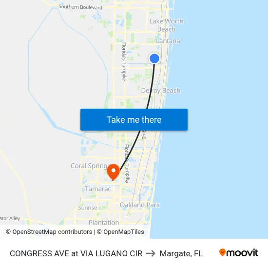 CONGRESS AVE at  VIA LUGANO CIR to Margate, FL map
